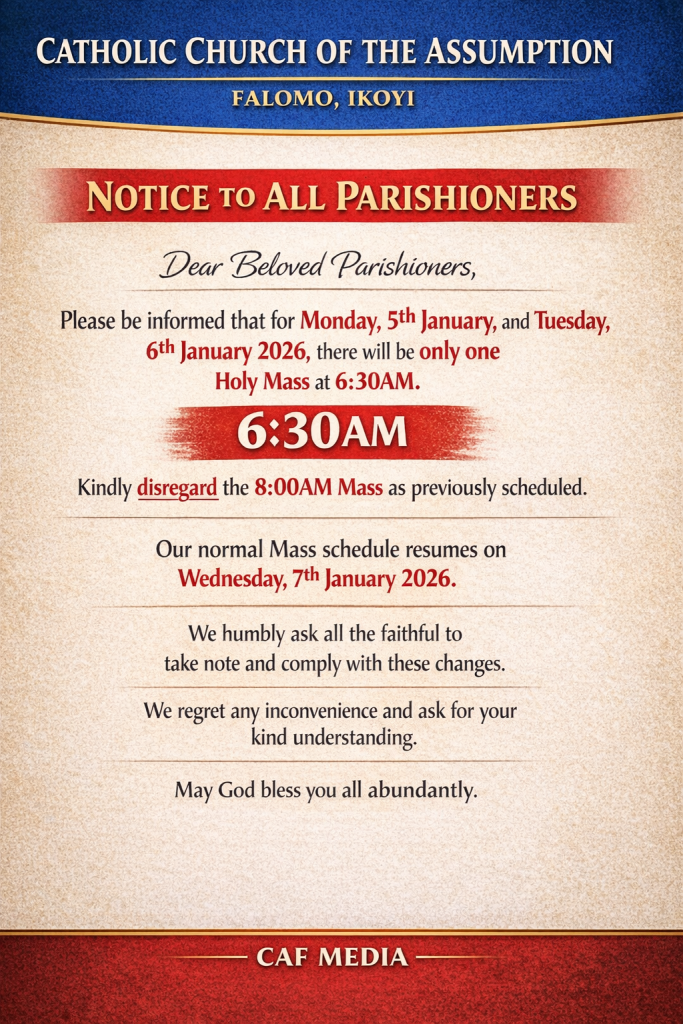 NOTICE TO ALL PARISHIONERS